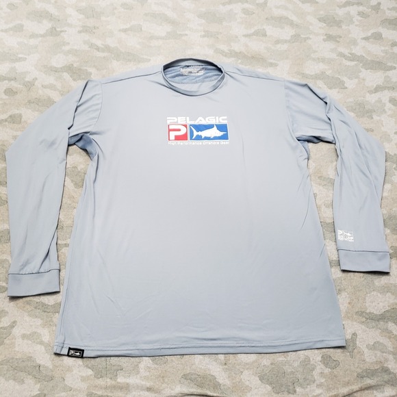 Pelagic Shirt Mens Large Blue Pullover Long Sleeve High Performance 50 UPF - Picture 1 of 11